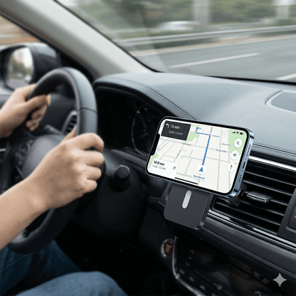MagDrive 15W magnetic wireless charger installed in car