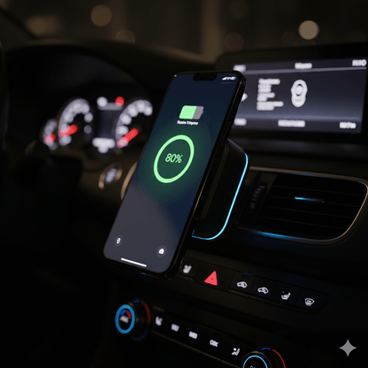 MagDrive 15W magnetic wireless charger installed in car for iPhone