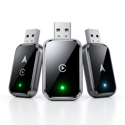 Mini receptor CarPlay e Android Auto sem fio com conexão Wi-Fi 5GHz, design compacto de alumínio e compatibilidade total com iPhone e Android